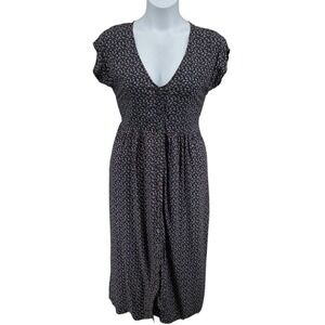 Madewell Floral Button Front Midi Dress Pockets Fit Flare Size L